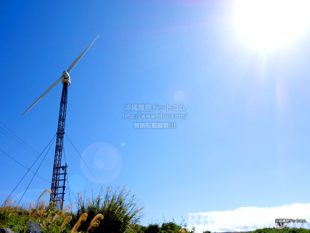 南大東島の亀池港/可倒式風力発電