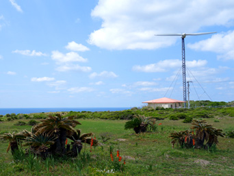 粟国島の筆ん崎風車/可倒式風力発電