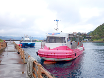 奄美大島の水中観光船せと/半潜水船/マリーンビューワー：これが「水中観光船せと」フェリーかけろまに向かって右手が乗り場