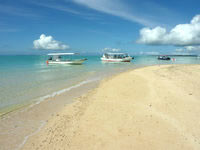 浜島の浜島の砂浜：小潮 - 船は島の南側に到着します