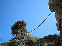 与論島のトモリ海岸/供利海岸 - 夫婦岩みたいな感じで綱が結んであります
