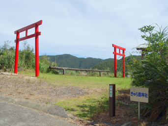 請島のきゅらじま神社：請阿室集落と池地集落を結ぶ道にありやや請阿室寄り